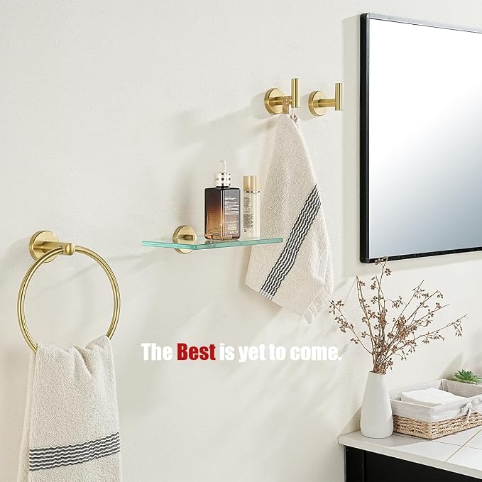 JQK Bathroom Glass Shelf Gold, Tempered Glass Shower Storage 8 by 5 inches - Image 4
