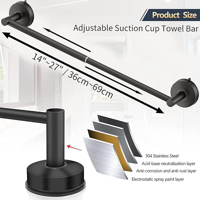 DGYB Adjustable Suction Cup Towel Bar - Image 6