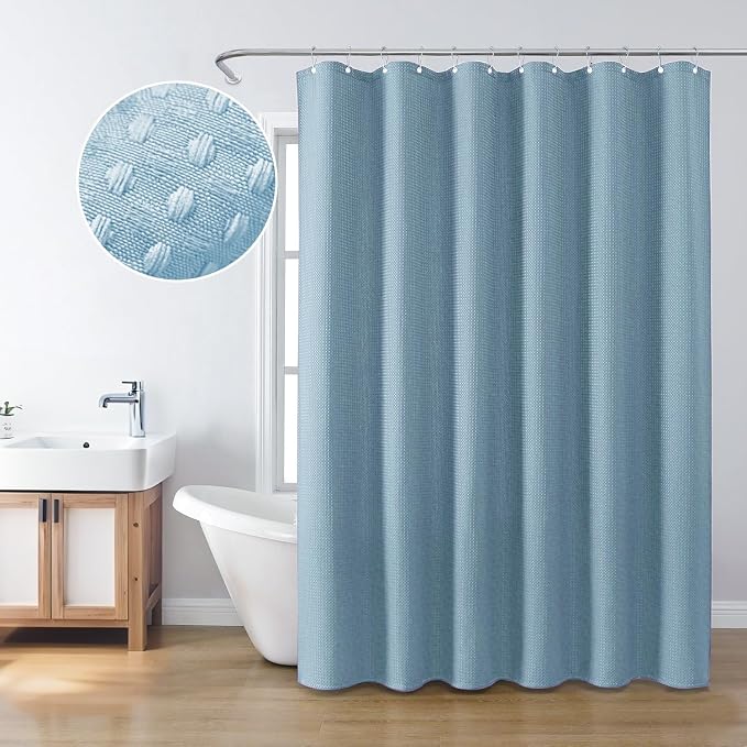 Inhousolu Fabric Shower Curtain Waffle Weave, 230 GSM Heavy Duty, Weighted Hem - Image 7