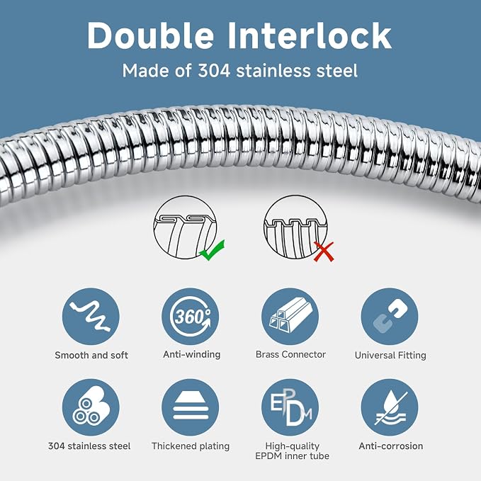 Chorme Shower Hose Extra Long 304 Stainless Steel Handheld Showerhead Hoses - Image 4