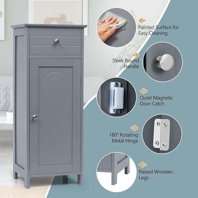 COSTWAY Bathroom Storage Cabinet, Single Door Floor Cabinet - Image 7