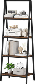 Homeiju 4-Tier Leaning Ladder Bookshelf, Rustic and Wood Ladder Shelf Bookcase by Homeiju