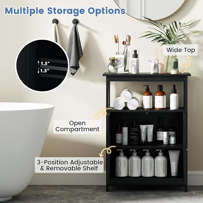 COSTWAY Bathroom Floor Storage Cabinet, Modern Wooden Freestanding Storage - Image 5