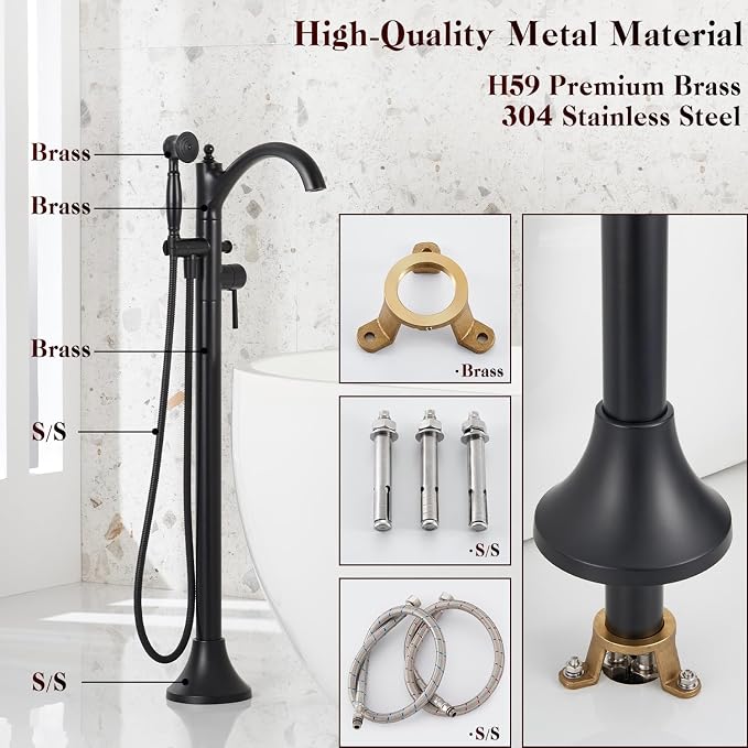 Freestanding Bathtub Faucet, Matte Black Classic Free Standing Tub Faucet - Image 3