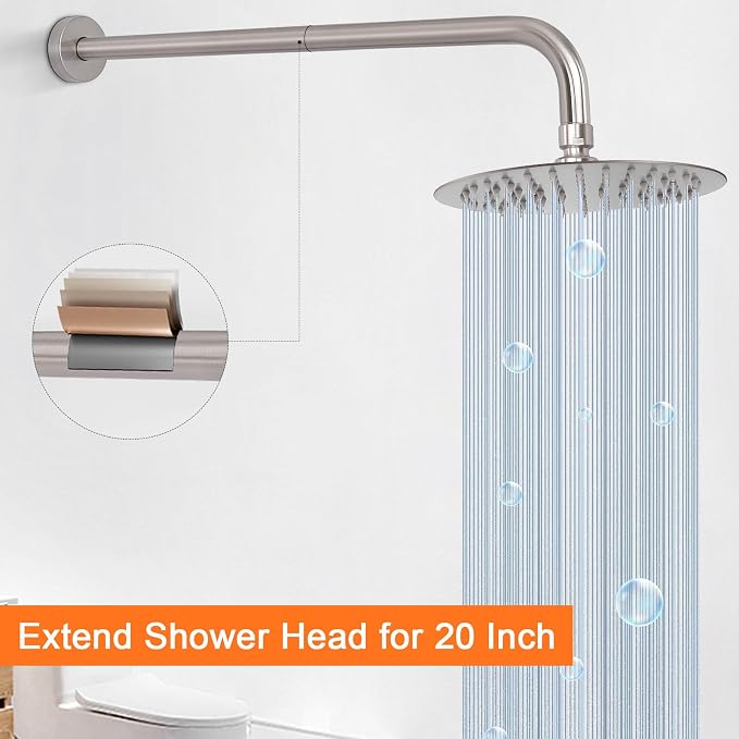 HarJue Shower Arm with Flange and Teflon Tape, Wall Mounted Shower Pipe 304 - Image 5