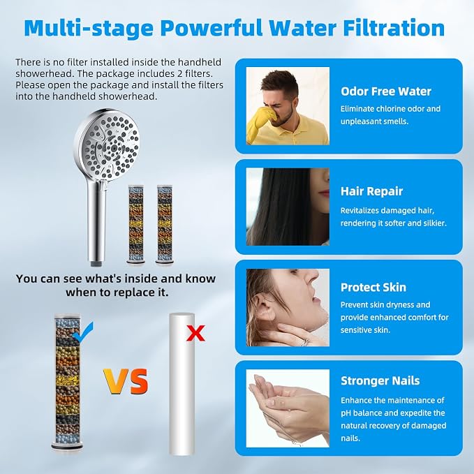 Hibbent All Metal 12'' Dual Filtered Rainfall Shower Head Combo, High Pressure - Image 5