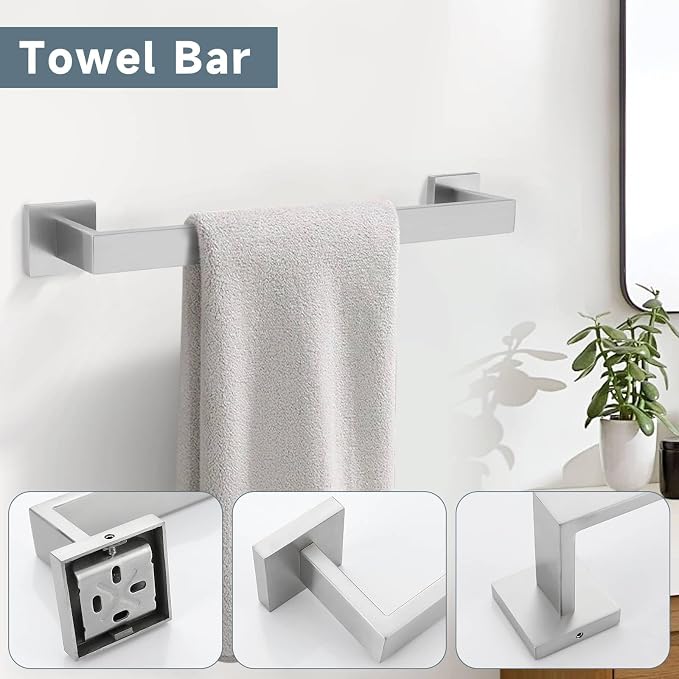 TNOMS Brushed Nickel 10-Piece Bathroom Hardware Accessories Set-Towel Bar & - Image 2