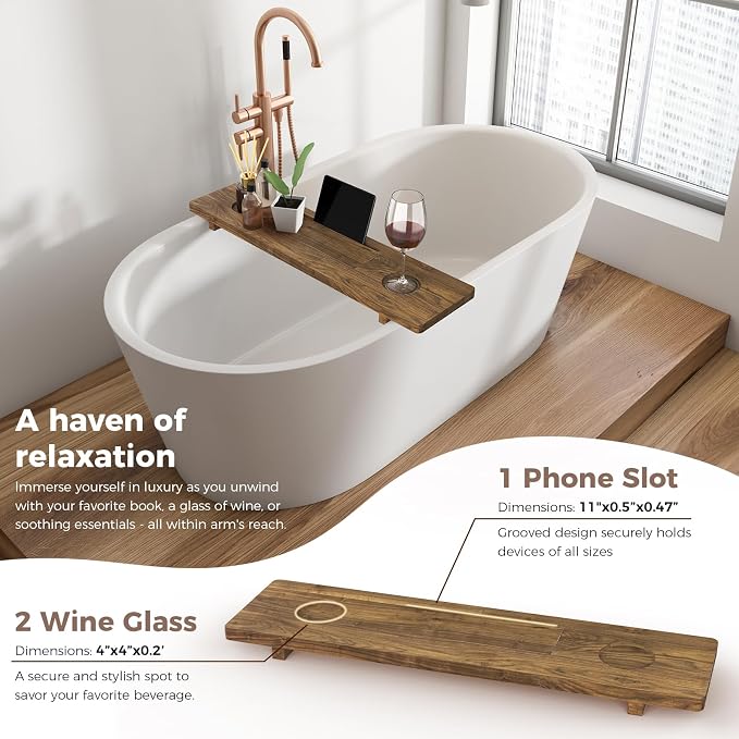 Premium Bathtub Tray, Large & Thick Bath Tub Tray, Solid Acacia Wood Bath Tray - Image 2