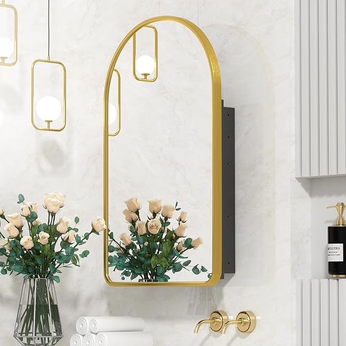 Arched Medicine Cabinet with Mirror, Recessed Medicine Cabinet, Metal Framed by Mepplzian