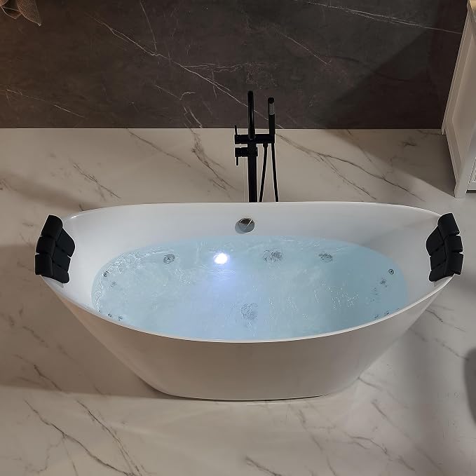 Empava Update Acrylic Whirlpool Bathtub, 67-Inch Freestanding Boat Shaped - Image 3