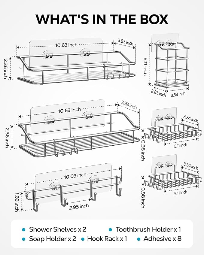 Nieifi Shower Caddy Shelf with Hooks Storage Rack Organizer Adhesive Stainless - Image 8