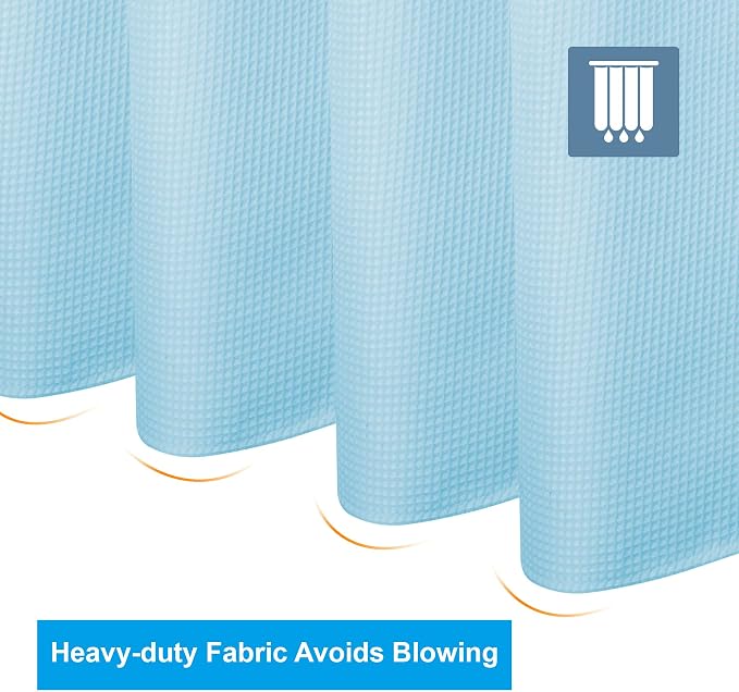 AmazerBath Waffle Shower Curtain, Baby Blue Shower Curtain Fabric Long - Image 6