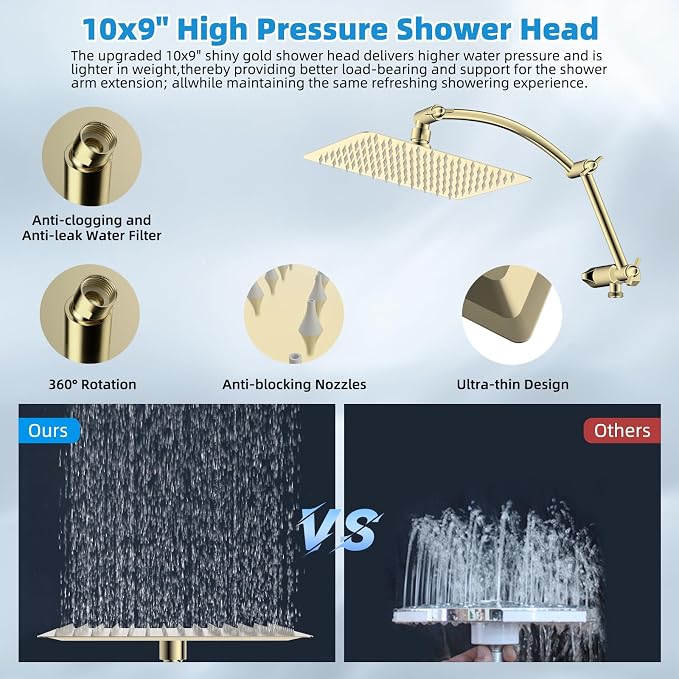 Hibbent All Metal Shower Head, Handheld Showerhead Combo, 10 Sprays, Adhesive - Image 5