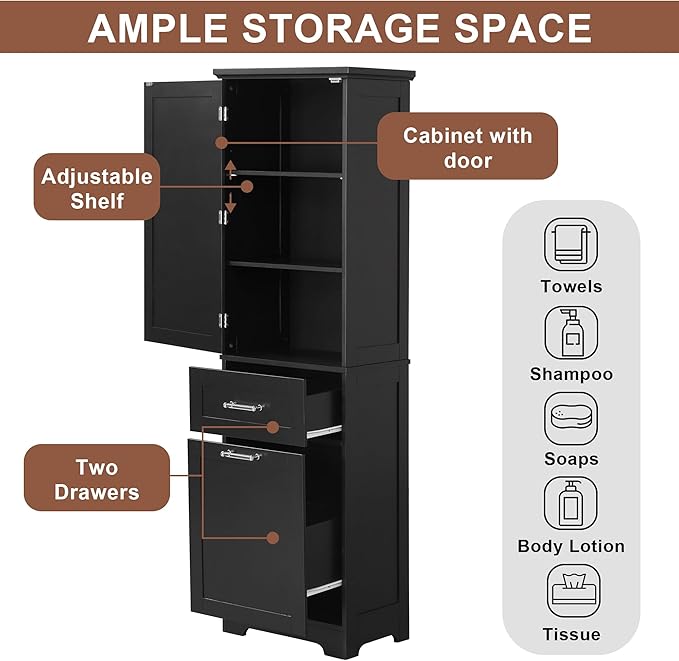 Tall Narrow Storage Cabinet, Freestanding Linen Cabinet - Image 4