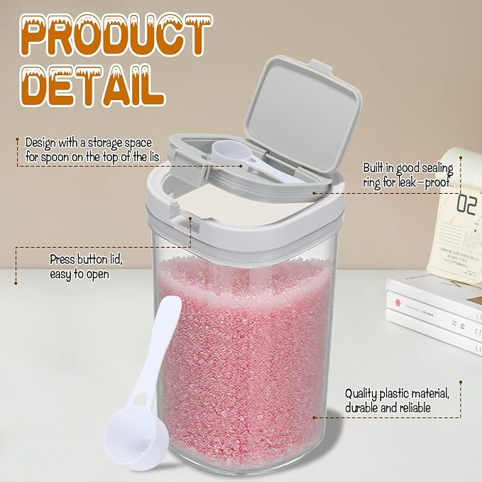 2 Pack Bath Salt Jar with Pop-Up Airtight Lid and Scoop, 1.8L Plastic Airtight - Image 3