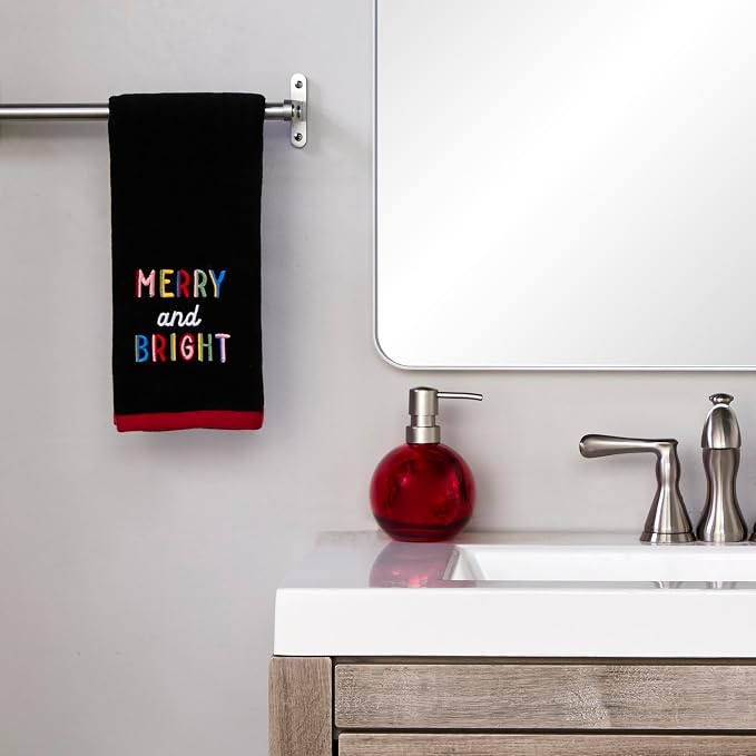 SKL Home Christmas/Winter Rainbow Merry 100% Cotton Embroidered 2pc Hand Towel - Image 5