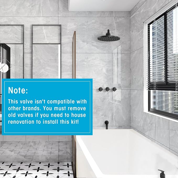 PROOX 3 Handle Tub Shower Faucet Set, Matte Black Bathtub Shower Faucets - Image 2