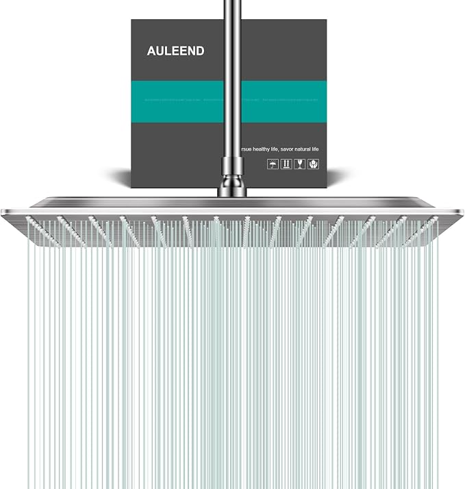 Square Rain Shower Head, High Flow Stainless Steel, Work by AULEEND