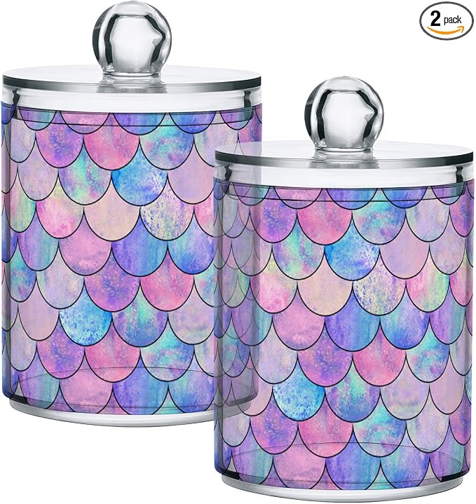 MNSRUU 2 Pack Qtip Holder Organizer Dispenser Colorful Mermaid Scales Bathroom by MNSRUU