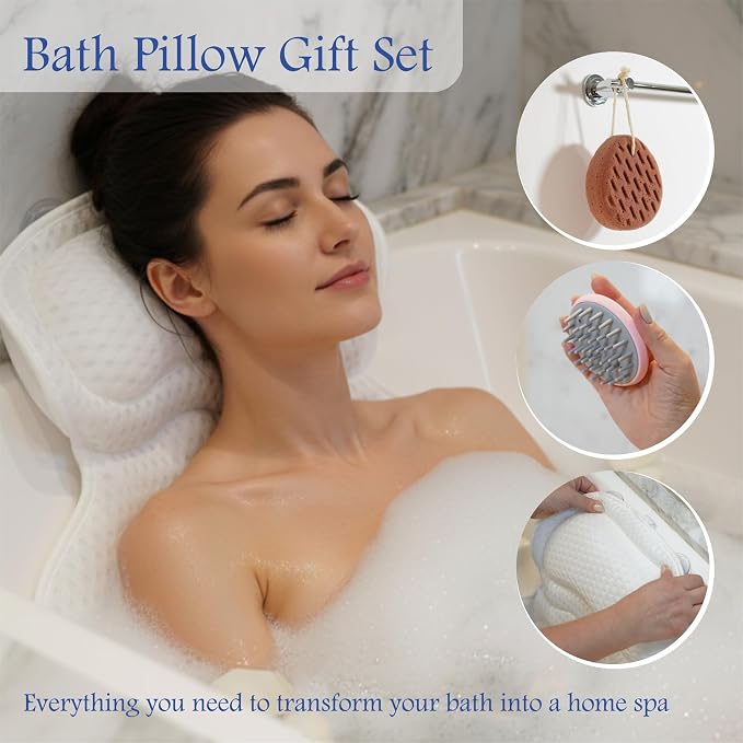 Bath Pillows for Tub, Bathtub Pillow Gift Set: 4D Air Mesh Cushion for Head & - Image 6
