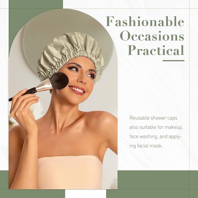 Reusable Shower Cap for Women, Large Waterproof Shower Essentials Bonnet - Image 2