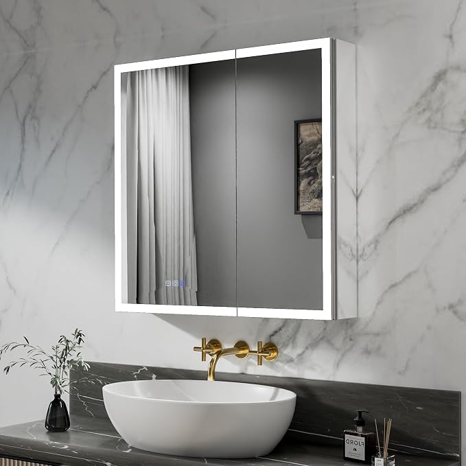 LED Medicine Cabinet Mirror for Bathroom, 30x30 Medicine Cabinet by YUGAHompack