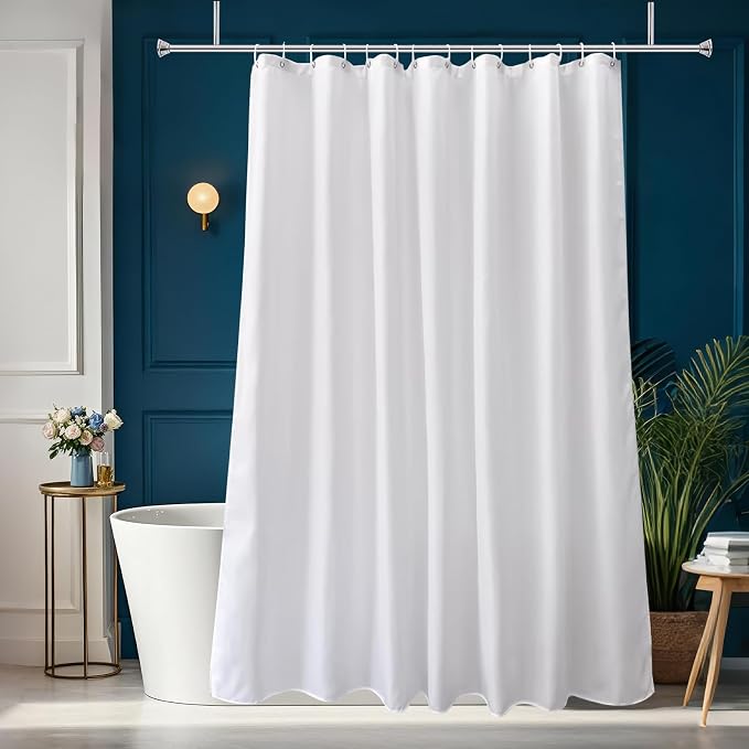 AooHome White Fabric Shower Curtain Liner, Bathroom Curtain - Image 2