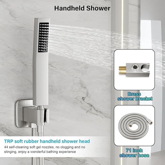 Shower Faucet Set Bathroom Square Rain Shower Head and Handle Set, Wall Mounted - Image 5