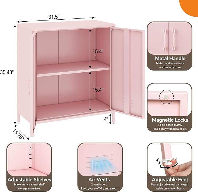 Locker Cabinet, 35.43" H Pink Metal Locker Storage Cabinet - Image 2