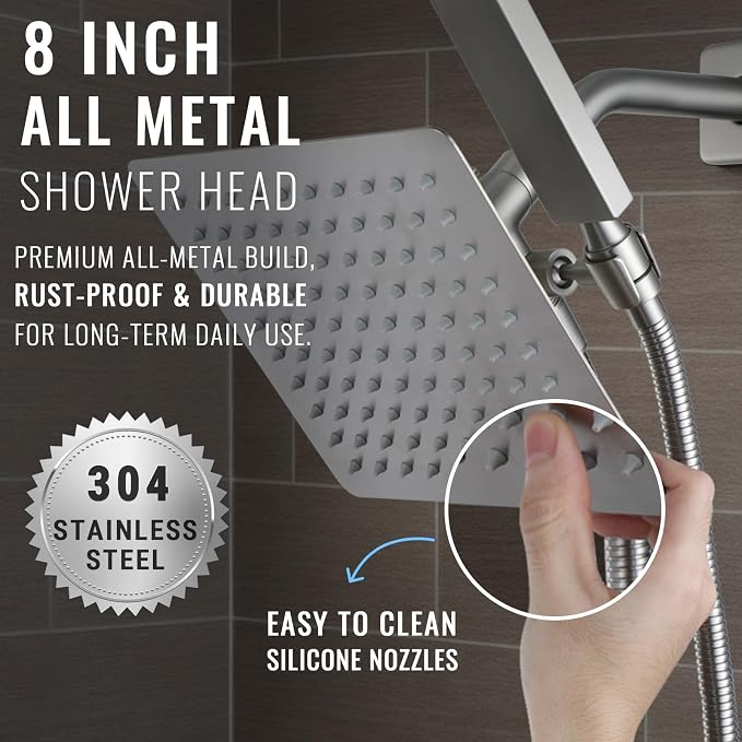 All Metal Shower Faucet Set, Dual Square Shower Head System - Image 5