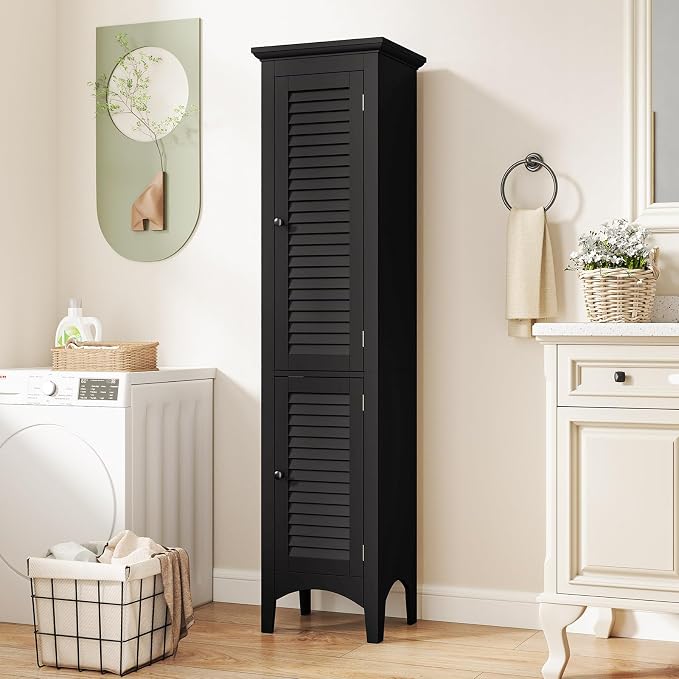 Tangkula 63" Tall Bathroom Storage Cabinet, Freestanding Narrow Linen Tower - Image 2