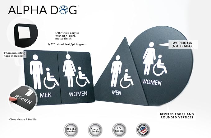 ALPHA DOG ADA SIGNS Bathroom Bundle: Men's Women's Restroom Signs, ADA - Image 3