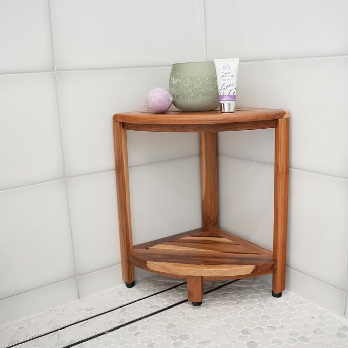 EcoDecors SnazzyCorner 18" Teak Wood Corner Shower Shelf, Fully Assembled | - Image 4