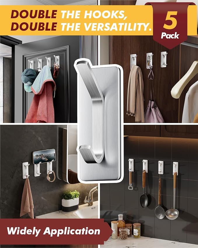 Auxmir Self Adhesive Hooks for Hanging 15lb, Stainless Steel Wall Hooks for - Image 6