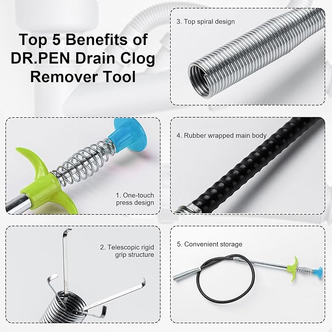35.5inch Flexible Hair Drain Clog Remover Tool, 17.8inch Cleaning Brush - Image 4