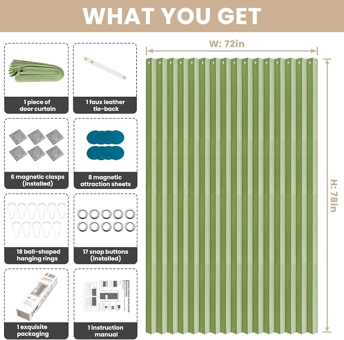 Accordian Door Curtain, 100% Blackout Folding Magnetic Doorway Curtains - Image 3