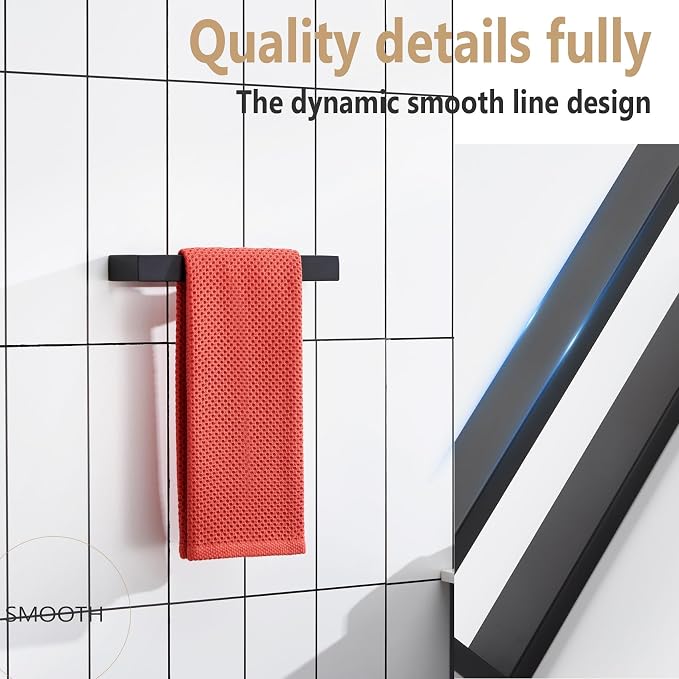 KOKOSIRI Towel Bar Matte Black Hand Towel Holder 12-Inch Kitchen Rack Stainless - Image 4