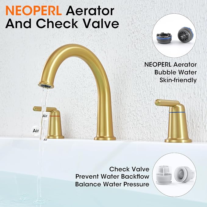 Brushed Gold Roman Bathtub Faucet, 2-Handle High Flow Tub Filler - Image 4