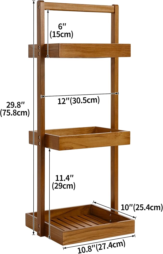 Utoplike Teak Shower Caddy Shelf, Standing Shower Organizer - Image 4