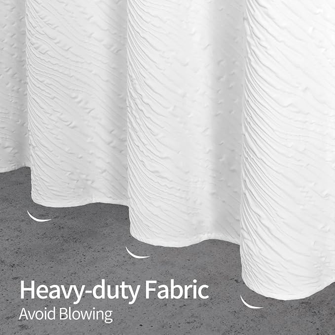 MitoVilla White Modern Fabric Shower Curtain, Farmhouse Waves Cloth Shower - Image 6