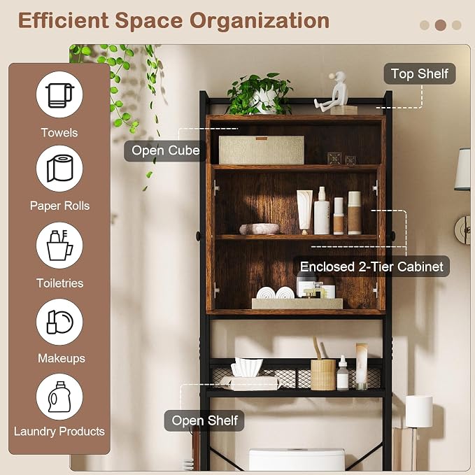 Tangkula Over The Toilet Storage Cabinet, 5-Tier Space Saver Above Toilet - Image 4