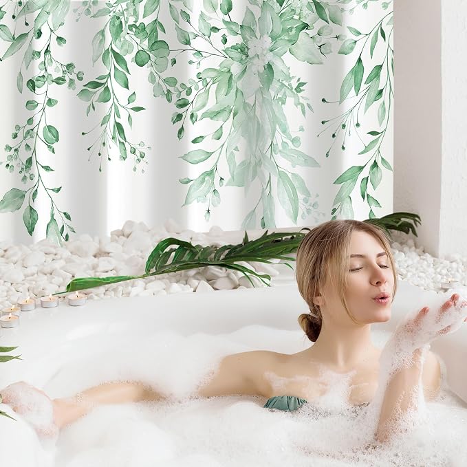 Gibelle Small Stall Shower Curtain 36 x 72, Narrow Half Mint Green Floral - Image 2