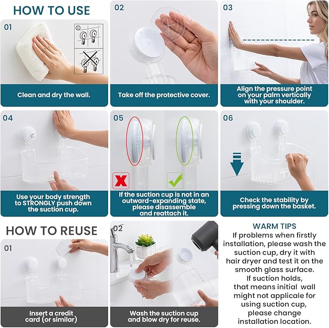 TAILI Shower Caddy Suction Cup 2 Pack, Heavy Duty Bathroom Organizer, Removable - Image 5