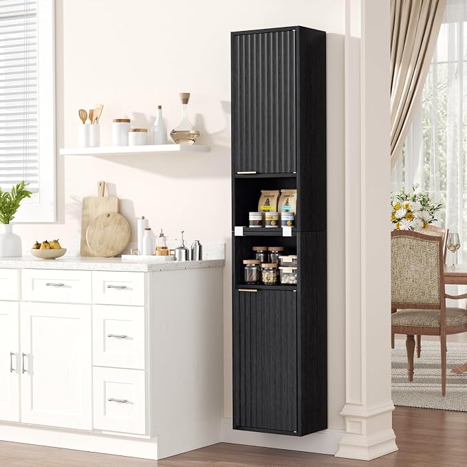 59.1" Tall Slim Bathroom Storage Cabinet Black | Freestanding or Wall Mounted - Image 9