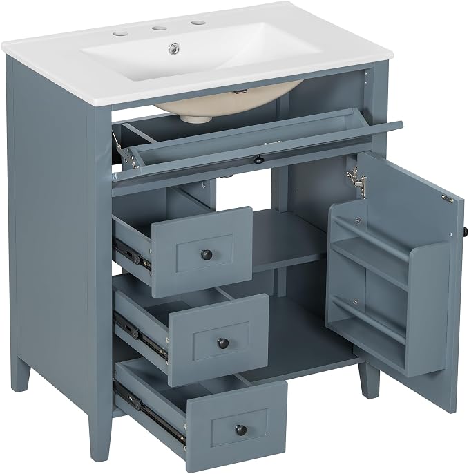 30" Bathroom Vanity with Sink Combo, Tip-Out Drawer, Solid Wood & MDF Modern - Image 9