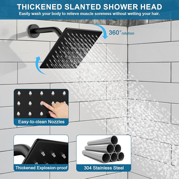 Shower Faucet Set Matte Black Shower System, Ceiling Mount 10 Inch Shower Head - Image 4