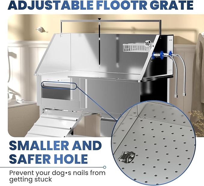46" Dog Washing Station, Professional Stainless Steel Dog Bathtub w/Ramp & - Image 4
