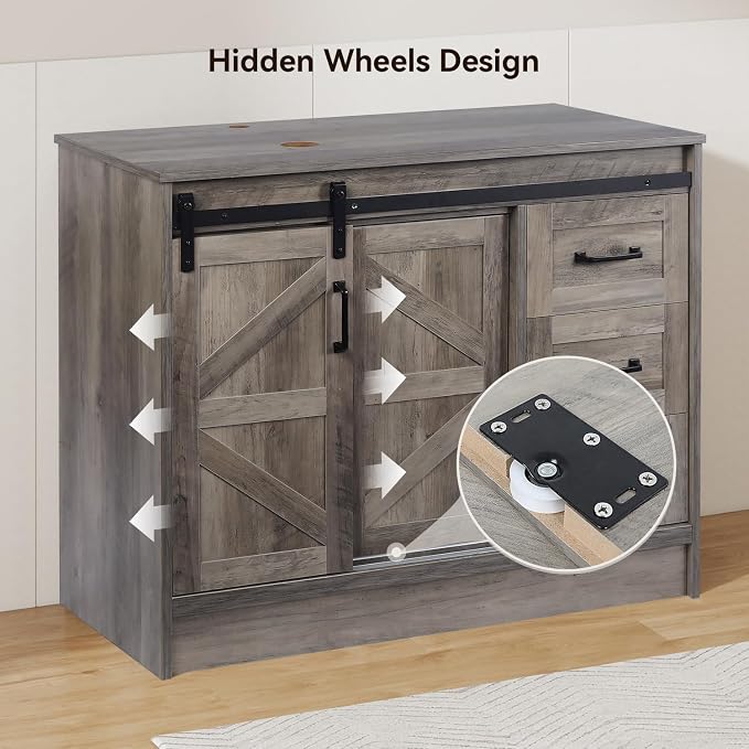 36-Inch Barn Door Bathroom Vanity, Farmhouse Style Standing Cabinet Without Sink - Image 4