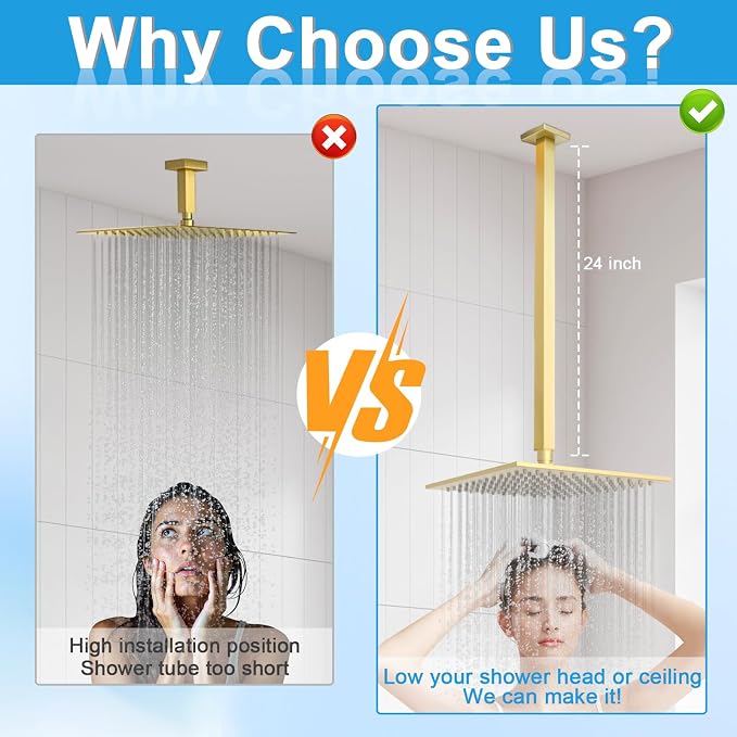 Shower Arm with Flange 24 Inches Ceiling Mount Square Straight Extender - Image 3