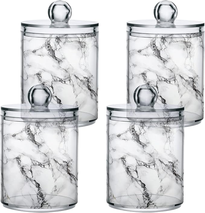 MNSRUU 4 Pack Qtip Holder Organizer Dispenser Stylish White Marble Texture - Image 2